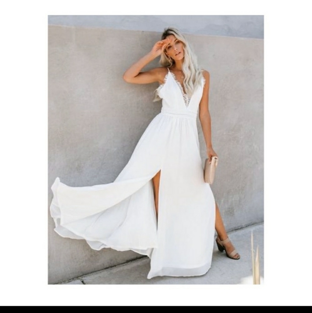 White lace and slit Vici Gala dress